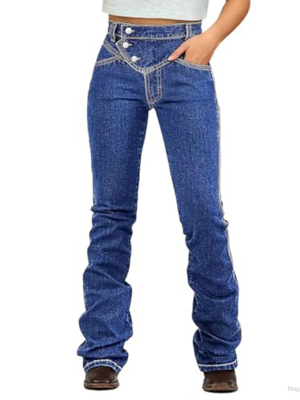 Bootcut High Waist Stretch Detail Button Up Jeans